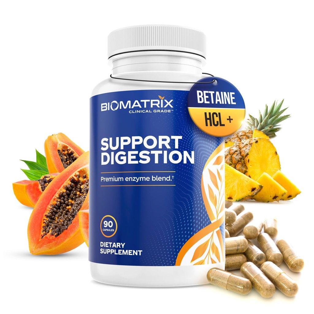 Integratore di enzimi digestivi (90 capsule) Digestione di supporto - con Bile purificato, Pancreatina, Enzimi di piante, Ox Bile, Betaine HCL, Digestione di supporto dei grassi carboidrati e proteine