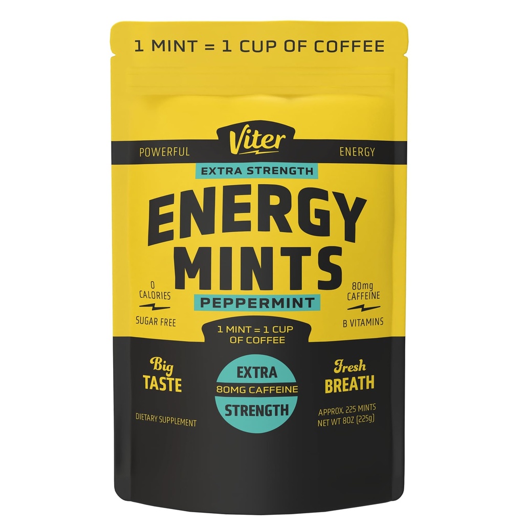 Viter Energy Extra Forza Tante Caffeina Caffeina, B Vitamine, Zucchero Libero. (Peppermint, 8oz, Bulk Bag)
