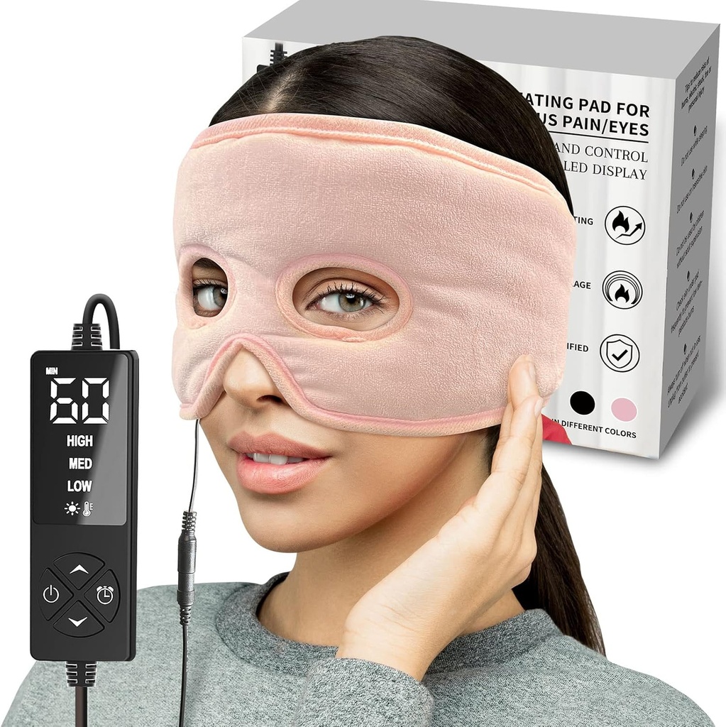 Moist Heat Sinus Pressure Relief Mask with 3 Heat Settings, Extra Large Face Heat Pad for Eyes, Sinusitis, Hormone Migraine, Tension Headache Relief