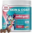 Solid Gold Omega 3 Fish Oil for Dogs Soft Chews - Pollo aromatizzato Omega 3 per Dog Skin & Coat Health - Vitamina C, E & Biotin Chews per pelle secca, supporto immunitario & Itch Relief per cani - Tutte le età 120ct