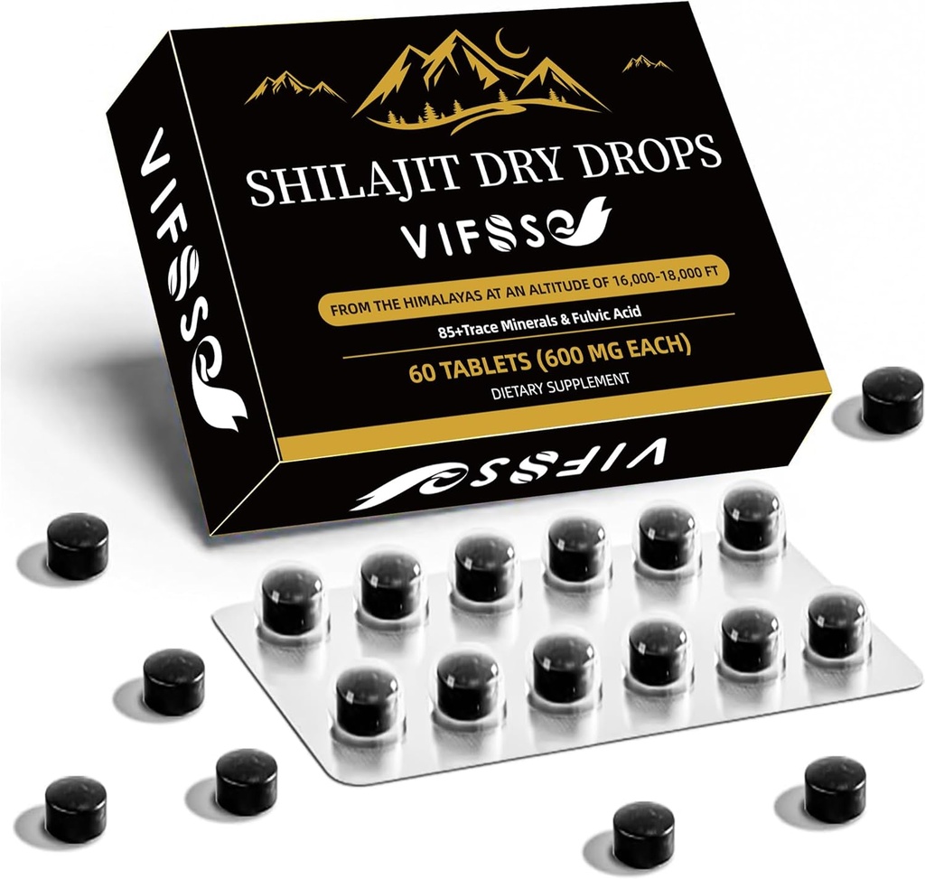 Shilajit Dry Drops, Shilajit Supplement, 36000 Mg Organic Shilajit Maximum Potency, Energy Booster, Gold Grade Nature Shilajit per il supporto energetico, 1 confezione da 60 conteggi