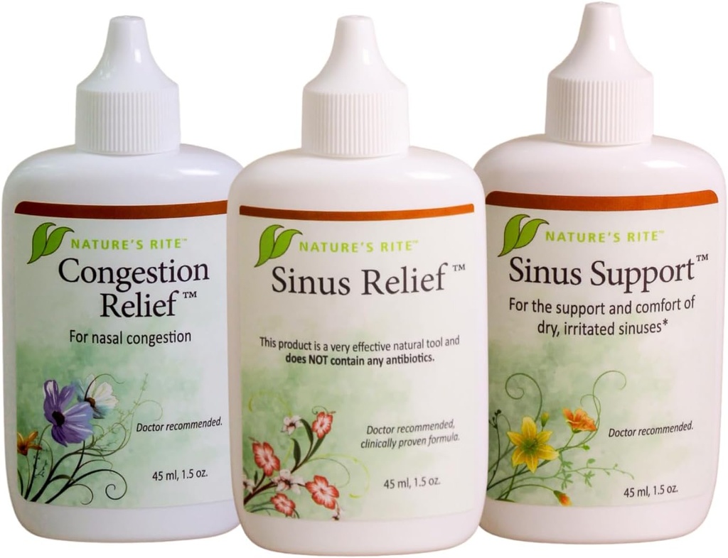Natures Rite Sinus TrilogyTM, 3 Confezione Bottiglia, 1,5 oz. (45 mL) Ogni – Portable, All-Natural Sinus Spray – Rilievo non additivo per Allergy & Pollution Irritazione – Moisturizes & Soothes Sinus Tissue
