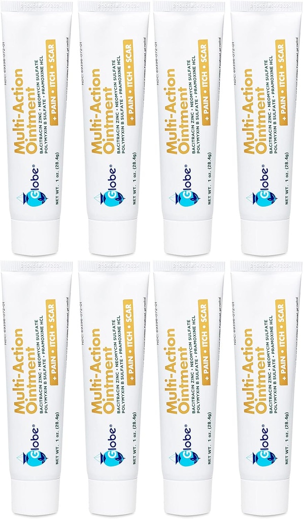Globe Multi-Action Ointment | Antibiotic Pain-Relieving, Anti-Itch, & Scar Minimizer | Unguento di primo soccorso con Neomicina, Bacitracin, Pramoxine HCl & Polymyxin B| Trattamenti Minori, Scrapes & Burns (8)