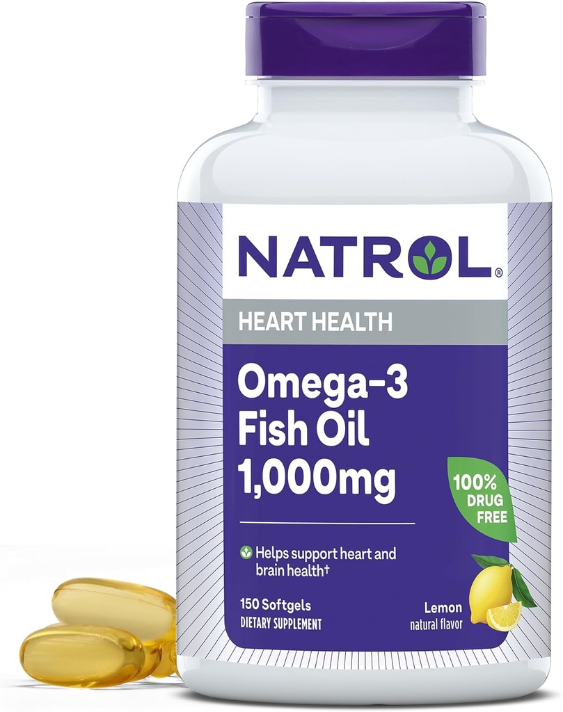 Natrol, Omega-3 Fish Oil Softgels, supplemento dieta di salute del cuore, 1000 mg, 150 conte