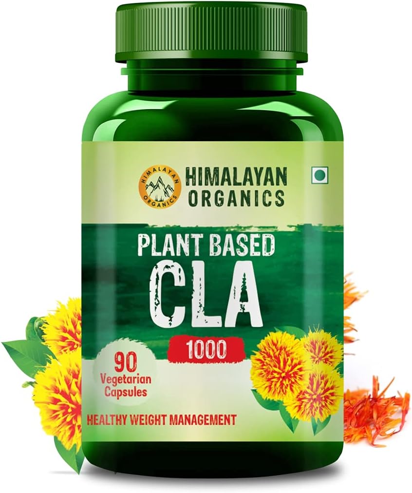 Himalayan Organics Organics Plant Based CLA 1000 Safflower Oil Extract Fat Burner Supplemento | Booster di immunità, gestione del peso, massa muscolare magra | Buono per gli uomini e le donne -90 Veg Capsule