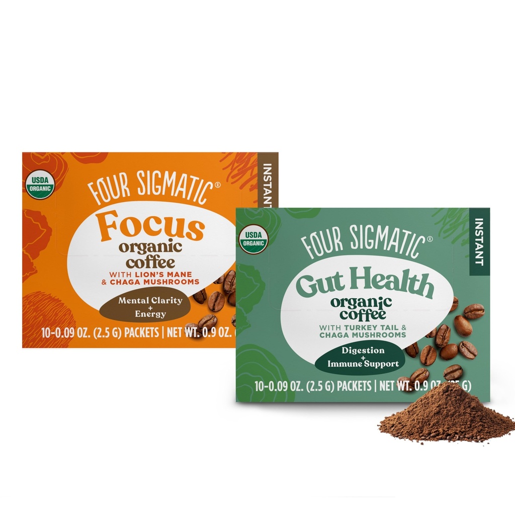 Quattro Sigmatic Mushroom Coffee Mix Pack di 2 - Lion's Mane e Chaga & Cordyceps e Chaga