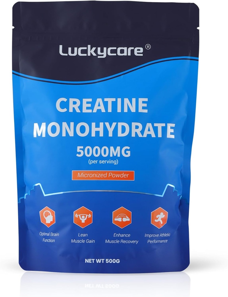Creatina di Luckycare Monoidrato - 5000 mg Creatina Micronizzata Pura - Supporto polvere di creatina per resistenza e prestazioni - 100 Serve, 500G