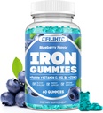 Gummie di ferro per le donne e gli uomini - Supplemento di ferro con vitamina B6, B12, C, Zinco, Folato per gli adulti e bambini - Sostenere la carenza di ferro, Anemia, Boost di energia, Costruttore di sangue - Sugar Free Vegan 60ct Blueberry