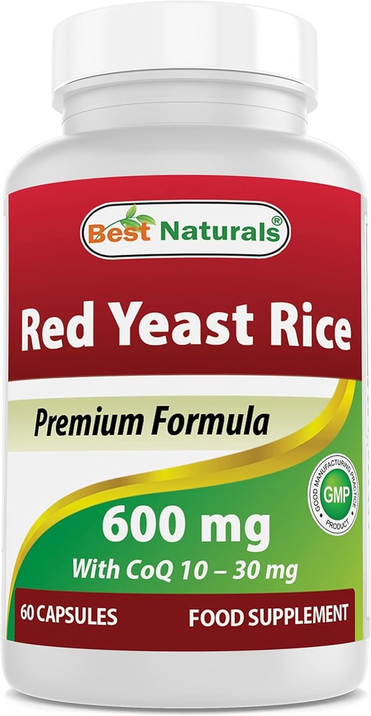 Best Naturals riso rosso lievito con COQ10 60 capsule - contiene 600 mg di riso rosso lievito e 30 mg di CoQ10