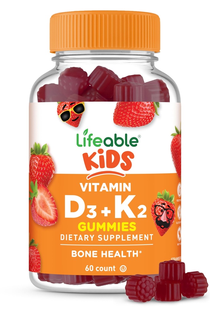 Vitamina D3 K2 Gummies | 1000iu D3 e K2 100mcg | Supplementi D3 e K2 per la salute e l'immunità di ossa | VIT D3 K2 per bambini | 60 Gummies