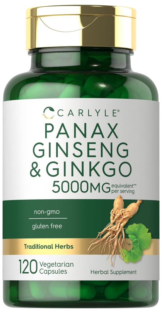Carlyle Panax Ginseng & Ginkgo 5000mg | 120 capsule vegetariane | Non-GMO & Gluten Supplemento gratuito