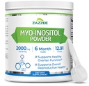 Zazzee Myo-Inositol Powder, 6 mesi di fornitura, 183 Serve, 2000 mg per dose, Scoop gratuito per dosaggio esatto, 12.91 once, 100% Pure, Fertilità all-naturale e supporto riproduttivo, Vegan, Non OGM