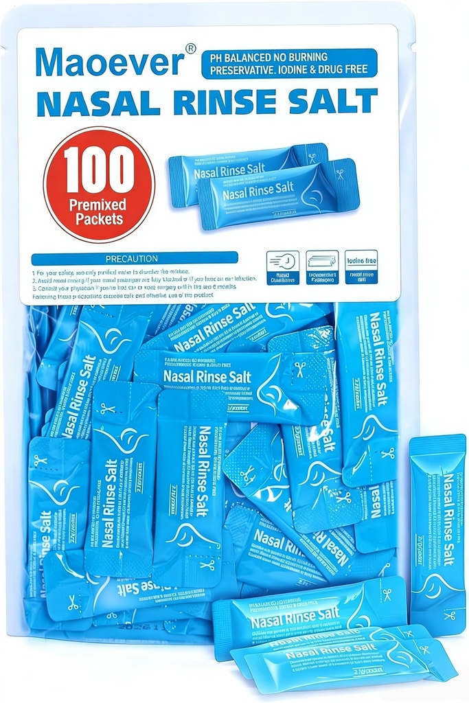 Neti Pot Salt Packets - 100 Confezioni Saline Avvolte individualmente per Nasal Wash | Neti Pot Refill Kit| Efficace irrigazione nasale | Sinus Care | Soluzione di pulizia nasale
