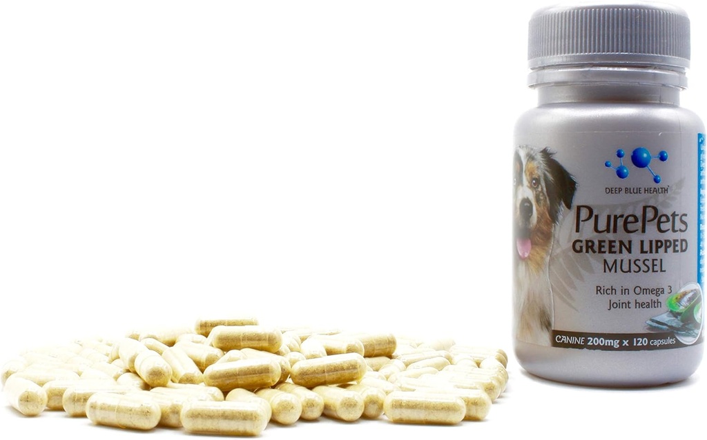 PurePets Nuova Zelanda Green Lipped Mussel Capsule per cani e gatti - 200 mg x 120 capsule - per Hip & Joint Support - 100% naturale Artrite Pain Relief - Mobility Supplement Inflammation Management