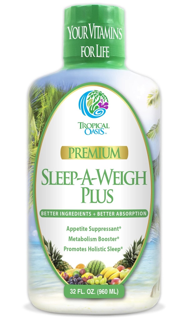 Sleep-A-Weigh Plus | Liquid Sleep Multimineral | Sonno Naturale, Stress & Weight Loss Aid | w/Collagen, L-Carnitina, L-Lysine, Tonalina CLA, Aceto di Sidro di Mele, 5-HTP, Vitamine | Non-GMO | 32 Serv