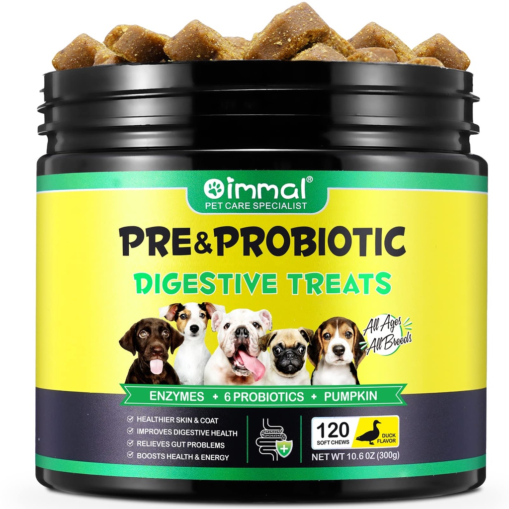 Probiotici per la salute digestiva dei cani, Cuscinetti morbidi digestivi per cani, Probiotici per cani e enzimi digestivi, 120 Cuciture per cani Omega-3 & 6, Vitamina, Migliora la digestione, Immunità