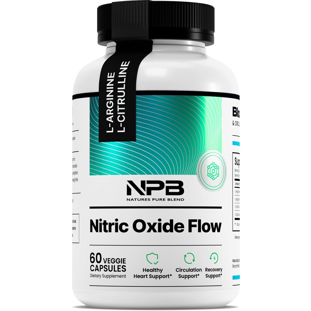 Pure Blend Nitric Oxide Integratori per gli uomini – L-Arginina L-Citrulline – Supporto del cuore & Flow Circulation Booster – 1500MG L Arginina e L Citrulline, Preworkout, Bodybuilding