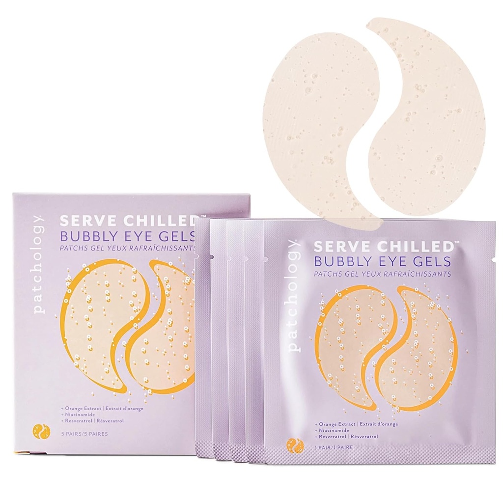 Patchology Serve Gel Chilled Bubbly Eye con Niacinamide, Hydrating Under Eye Patches con Niacinamide e Vitamina C, Under Eye Gel Pads with Gel Technology, Facial Skin Care Products - 5 Coppie