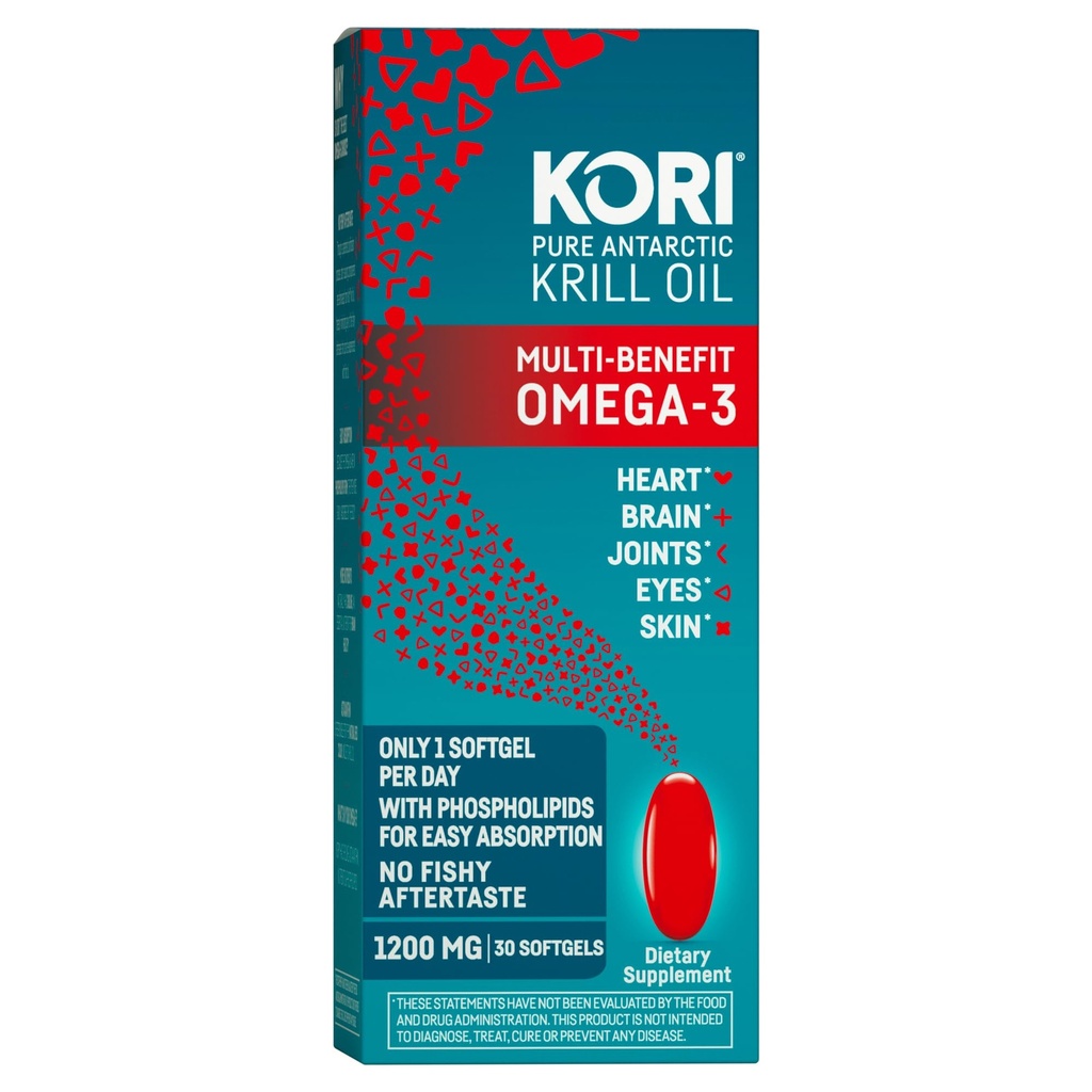 Kori Krill olio Omega 3 supplemento, Antartico Krill olio con assorbimento superiore vs Fish Oil, 1200mg Softgels, EPA & DHA, 30 Softgels