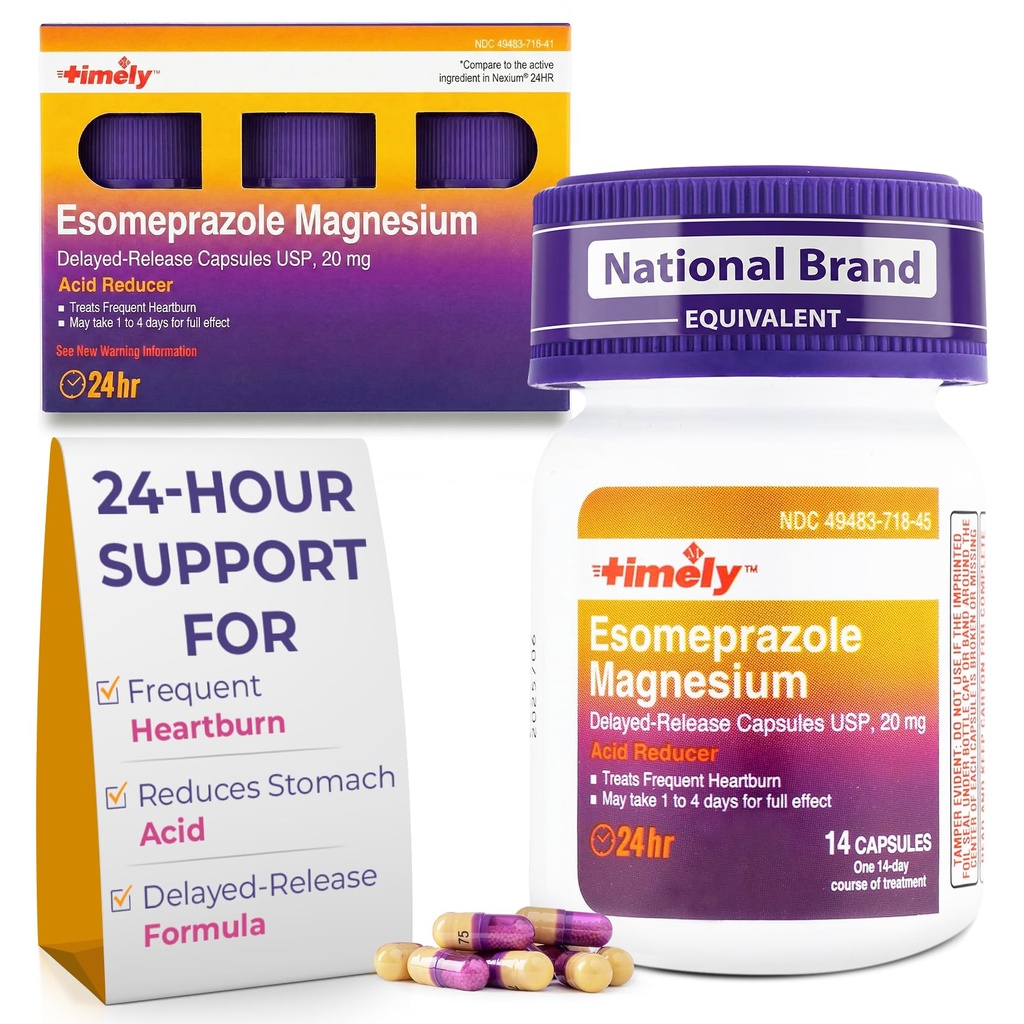 Pillole di azoto esomeprazolo 20 mg di magnesio - Riduttore di acido di stomaco, Rilievo di bruciore frequente e medicina di riflusso acido - 24 ore capsule di rilascio distanziate di Esomeprazolo - 42 conte