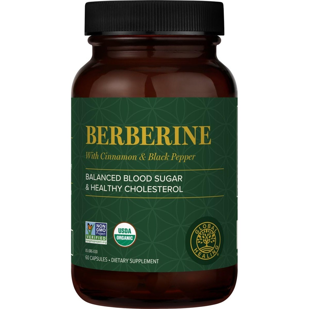 Global Healing Center - Organic Berberine (Berberina) con Ceylon Cinnamon & Black Pepper, 1200 mg- Extra Strength Berberine Supplement & Complex per la perdita di peso (60 capsule)