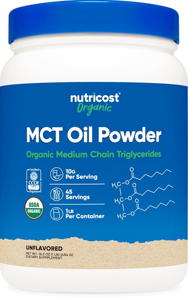 Polvere di olio di MCT organico di Nutricost 1 LB - certificata USDA Organic, Grande per Keto, Ketosis e Diete Ketogenic - Carbi netti Zero (Trigliceride di catena media)