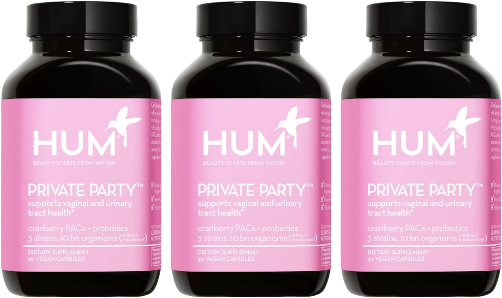 Probiotici vaginali del partito HUM per le donne, bilanciamento del pH e supporto del tratto urinario Integratore vaginale probiotico con mirtillo & Lactobacillus Blend, pillole di mirtillo per la salute delle donne, 90 capsule