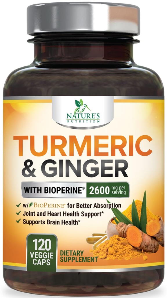 Supplemento curcumina curcuma curcuma 2600mg - con Ginger e curcuma organica, estratto di pepe nero BioPerine 95% Curcuminoids - Joint di assorbimento avanzato e supporto di resistenza extra antiossidante - 120 capsule