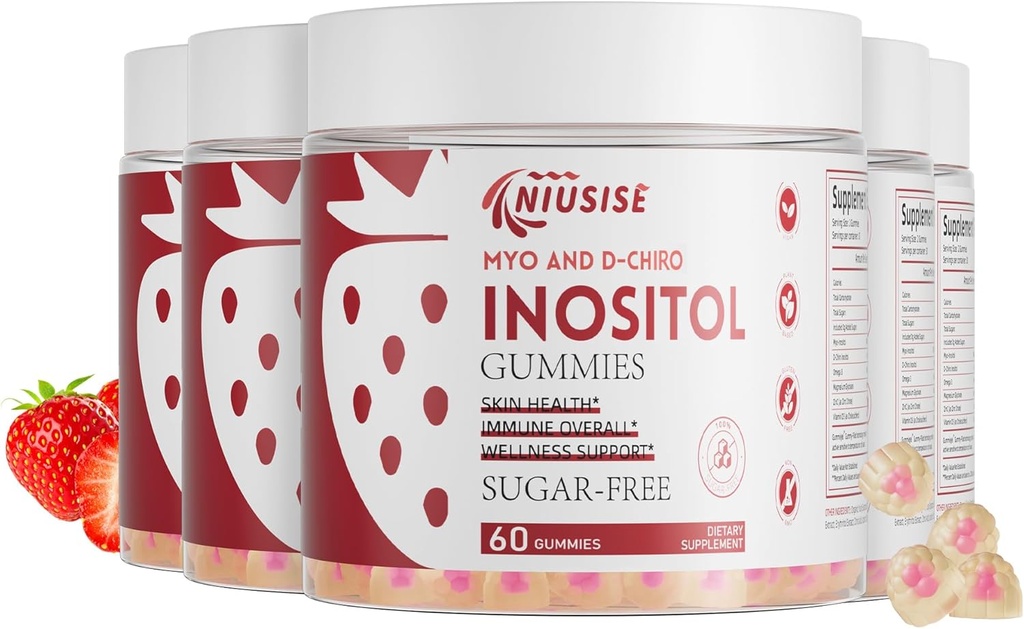 Inositol Gummies, Integratore Inositolo con Myo-Inositol & D-Chiro Inositol + Vitamina D3, Rapporto ideale 40:1, con Magnesio Glycinate 400mg, Supporta Ciclo Regolare per Donne, Vegan, 5 Pack