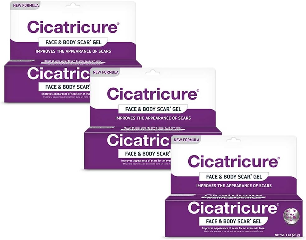 Cicatricure Face & Body Advanced Scar Gel, Scarpa Gel per Vecchie e Nuove Cicatrici, Fades Stretch Marks Away, Sciarpe Chirurgiche, Ferite, Per Adulti & Bambini, 1 oz (28g), 3 Pack