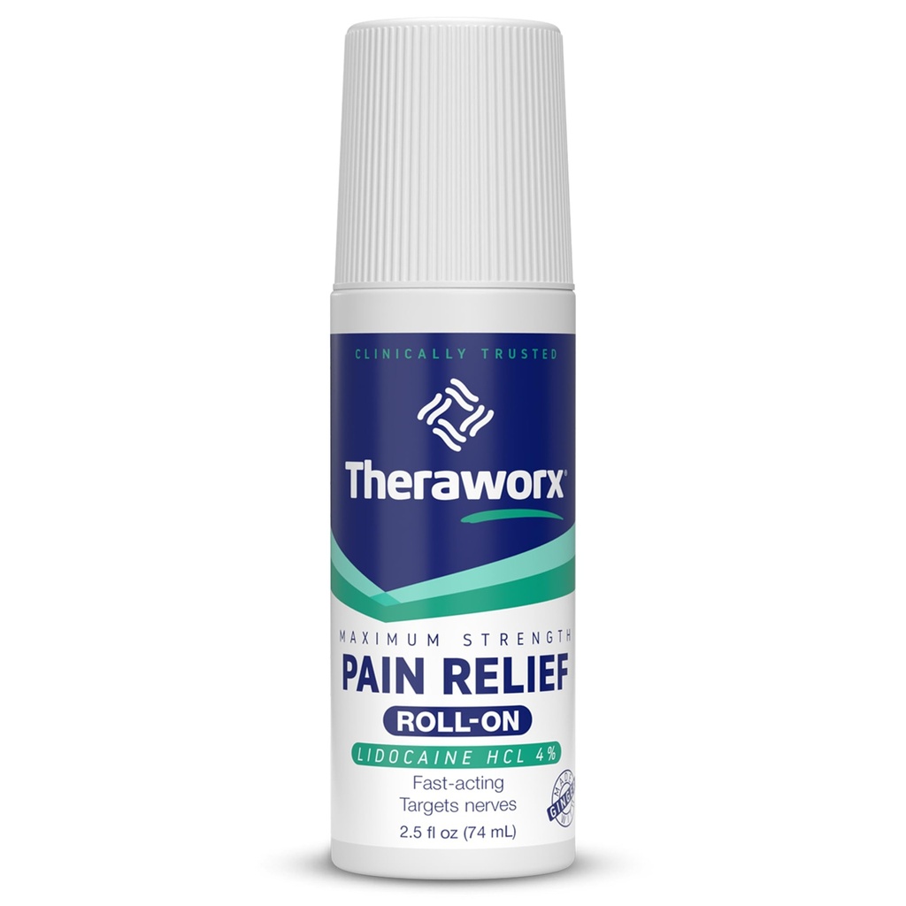 Theraworx Massima resistenza dolore sollievo Roll-On con lidocaina, azione veloce - 2.5 Oz - 1 conte