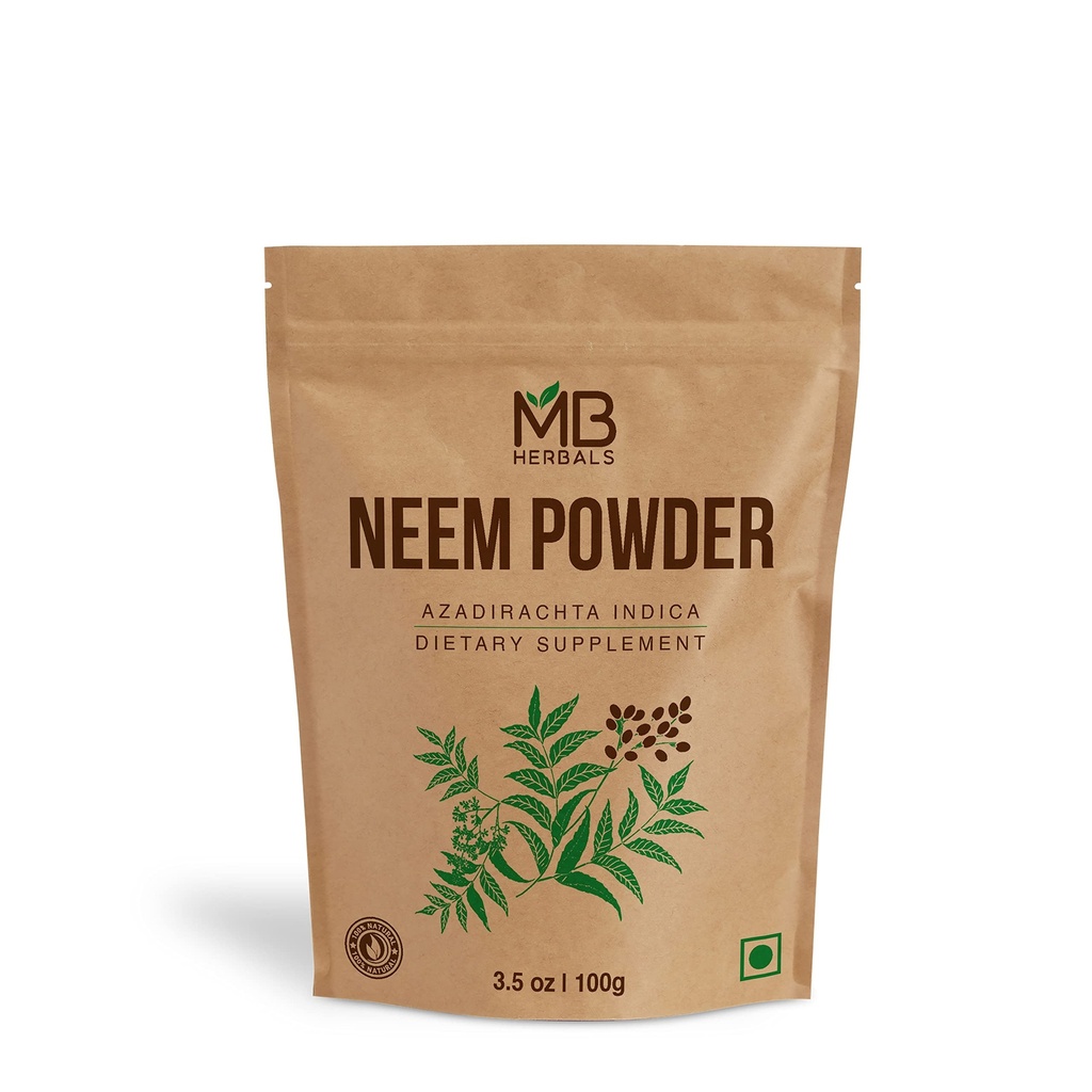 Polvere di foglie di neem puro degli erbe di MB 100 Gram / 3.5 oz | Azadirachta Indica | La pelle e la cura dei capelli di supplemento di neem di bistecca e di neem