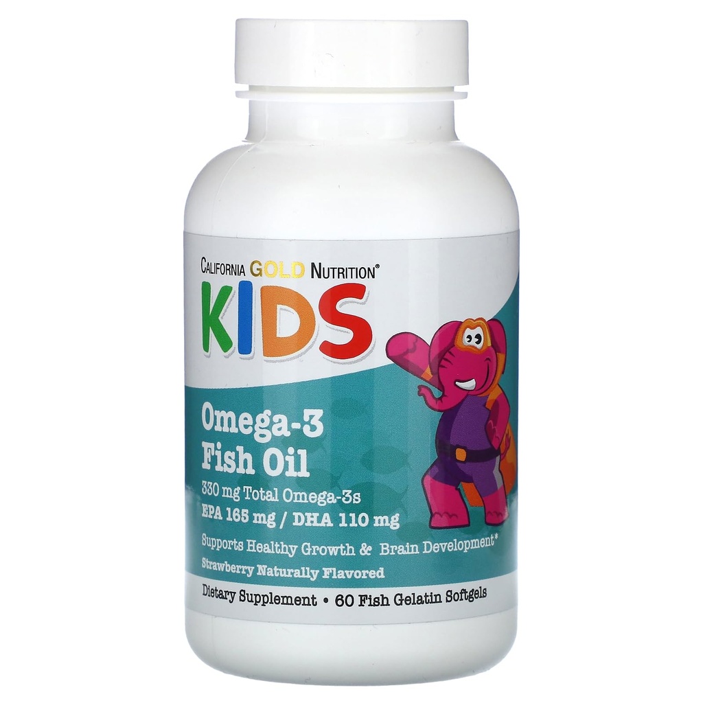 California Oro Nutrizione Olio di Pesce Omega-3, Fragola Naturale, 60 Pesce Gelatina Softgels