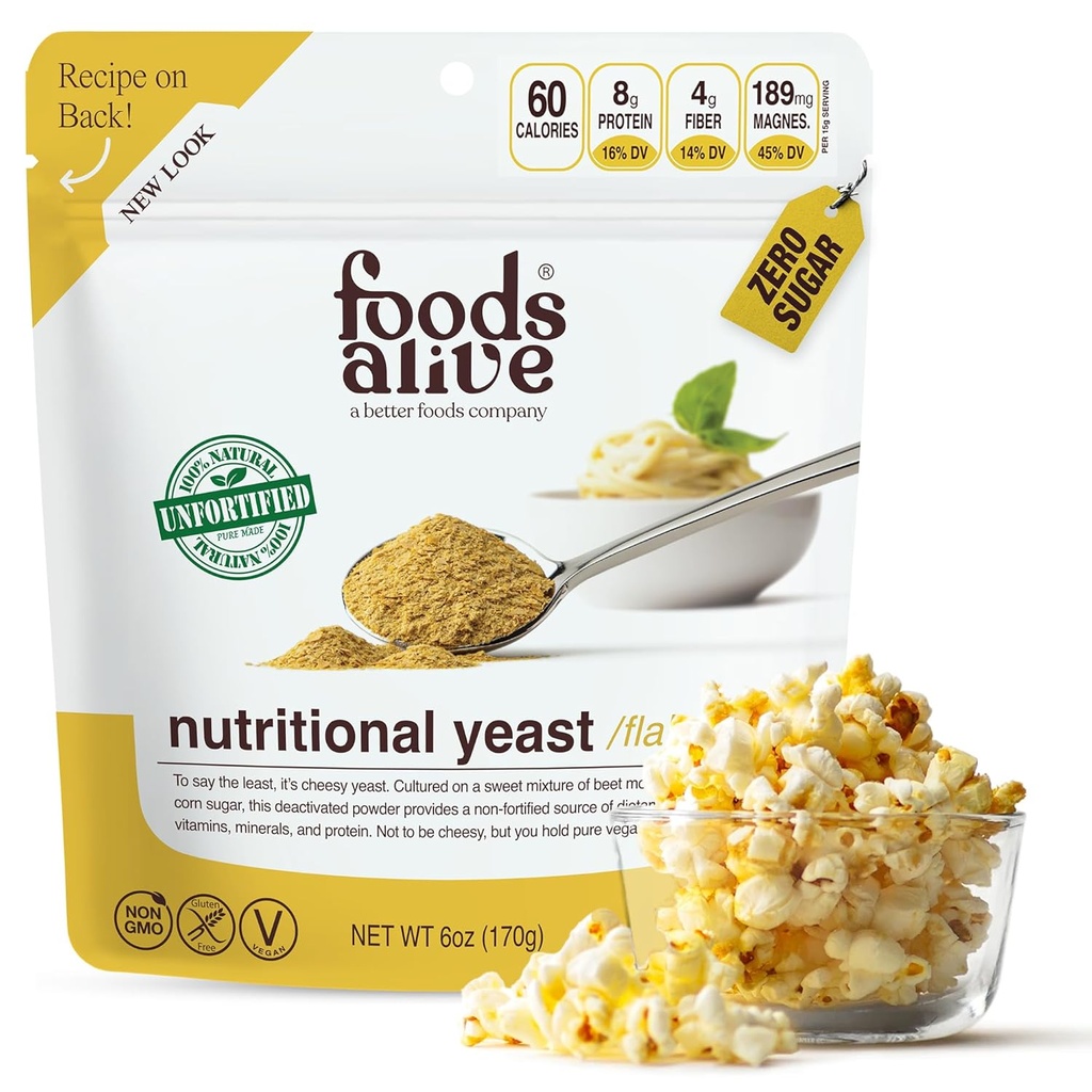 Foods Alive Non-Fortified Premium Nutritional Yeast Flakes, 6 oncia Disfortified formaggio vegan in polvere condimento