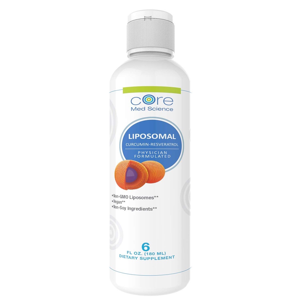 Nucleo Med Scienza Liposomiale Curcumina Resveratrolo 200mg Curcumina e 75mg Resveratrolo - 6 Fl Oz Liquid - Alto assorbimento Curcumina Supplemento