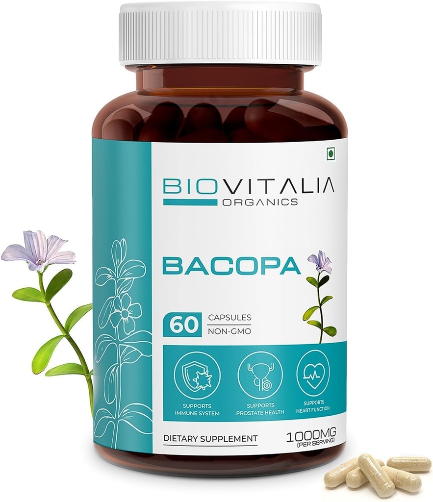 Biovitalia Natural Bacopa Supplemento capsule Supporta funzione cervello 1000mg - 60 Capsule
