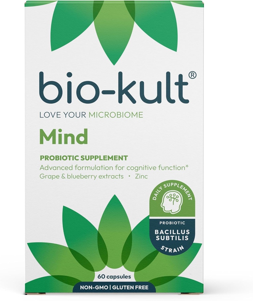 Bio-Kult Mind | Bacillus + Zinc, Grape & Blueberry Extract | Brain & Gut Support | Funzione cognitiva | 60 capsule