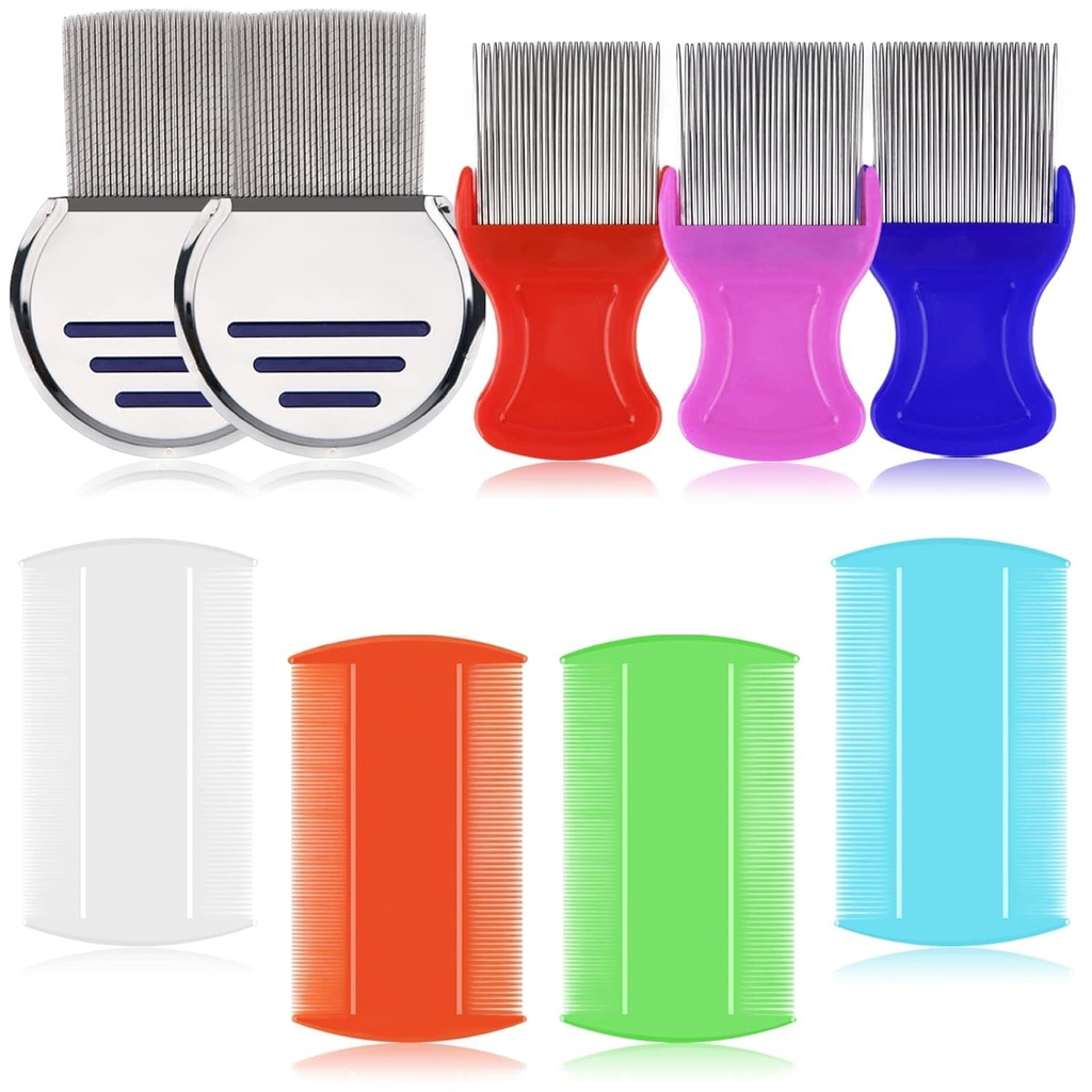 LABOTA 9 Pcs Lice Combs, Flea Combs, Hair Comb Double Sided Tooth Combs, Removal Dandruff Comb with Metal Teeth, Acciaio inossidabile Louse e Nit Comb per il trattamento dei pidocchi