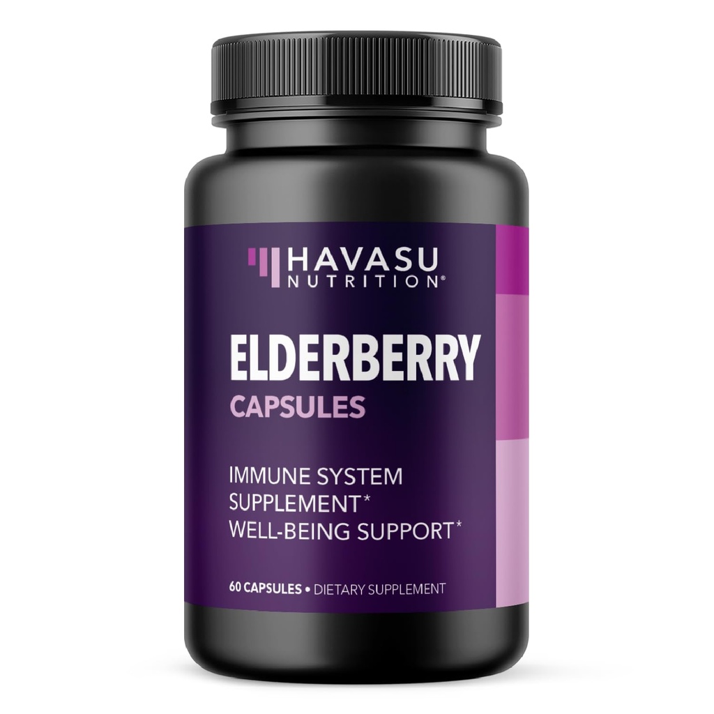 Sambucus Black Elderberry Capsule - Integratore di Supporto Immune per Adulti - 400mg di Estratto Per Servire Per Benessere Complessivo - Vegetariano-Amico, Non OGM, Non aromatizzato - 60 Conte, 2 Mesi di Alimentazione