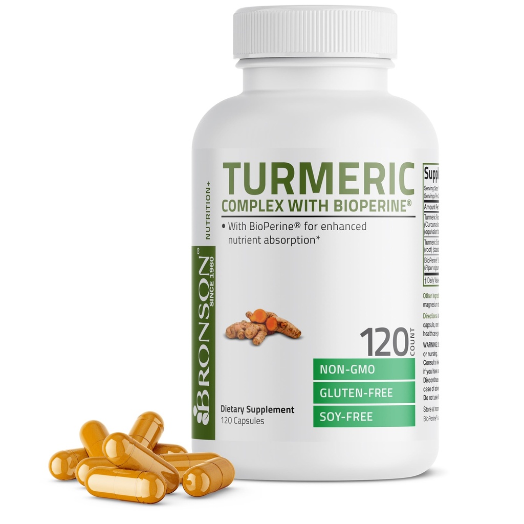 Bronson curcumino curcuma con BioPerine - High Potency Premium Joint Support con 95% Curcuminoidi standardizzati - Capsule Non OGM con Pepe Nero - 120 Conte