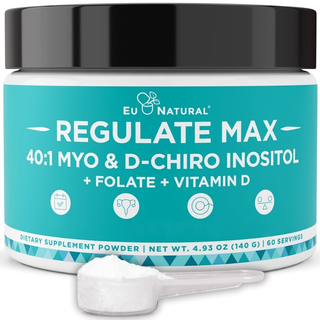 Regolare MAX Myo-Inositol & D-Chiro Inositol Supplemento polvere per le donne con vitamina D & Folate PCOS supporto nutrizionale, ormone Balance & Fertiility Support, non aromatizzato 60 Serve