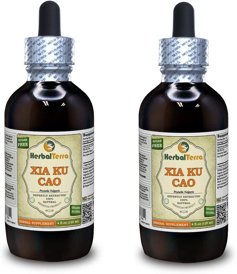 Xia Ku Cao, Prunella (Prunella Vulgaris) Tintura, Estratto liquido della polvere di spruzzo secca organica (Nome: HerbalTerra, Proudly Made in USA) 2x4 fl.oz (2x120 ml)
