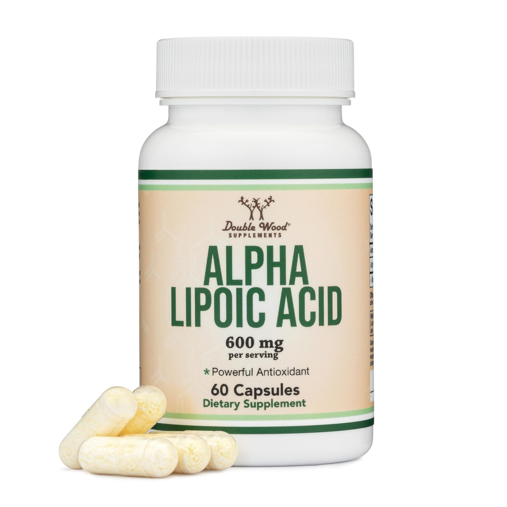 Acido alfa lipoico 600mg per porzione, 60 capsule (Third Party Tested, Non OGM, Gluten Free, Vegan Safe) Potente antiossidante per la neuropatia e la salute cardiovascolare (ALA Supplemento) di Double Wood