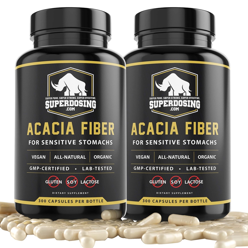 Fast Acting, Organic Acacia Senegal Fiber Capsule 600pk. Pillola naturale di supplemento di fibra solubile.