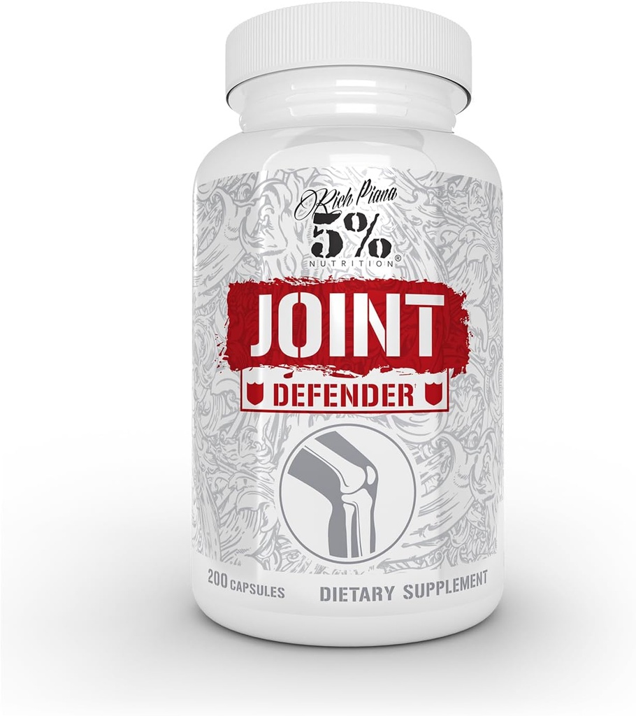 5% Nutrition Rich Piana Joint Defender Maximum Joint Support Supplement | Collagen, Glucosamine, Condroitina, Curcumina Turrica con Pepe Nero, MSM, Acido Ialuronico | 200 Capsule, 25 Serve