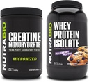 NutraBio Creatina monoidrato, non aromatizzato, 500g e Whey Protein Isolate, Muffin di mirtillo, supplemento Bundle - energia muscolare, crescita muscolare magra, recupero e resistenza