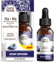 GuruNanda Wellness Bundle: Liquid Ashwagandha con Bacopa (1 Fl Oz) per Focus & Relaxation Support & Black Seed Oil (2 Fl Oz) con Vitamina D3, K2 & E per Immune Boosting - Vegan & Non OGM
