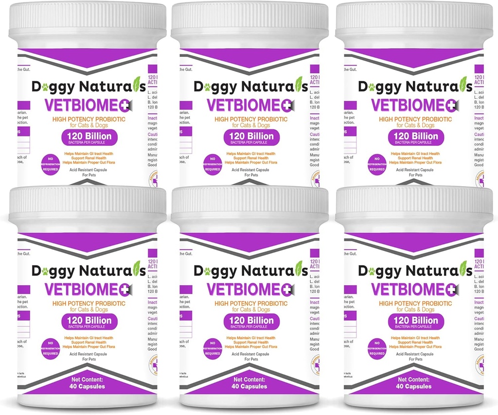 Vetbiome Plus Probiotici ad alta potenza per animali domestici (240 capsule) Made in U.S.A - NO Refrigeration Richiesto!