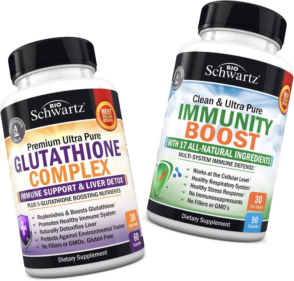 Glutathione Complex con Estratto di cardo di latte, Vitamina C & Quercetin + 17-in-1 Immunity Boost Supplemento con Elderberry, Vitamina C, Echinacea & Zinc - Promuove il fegato & Supporto immunitario