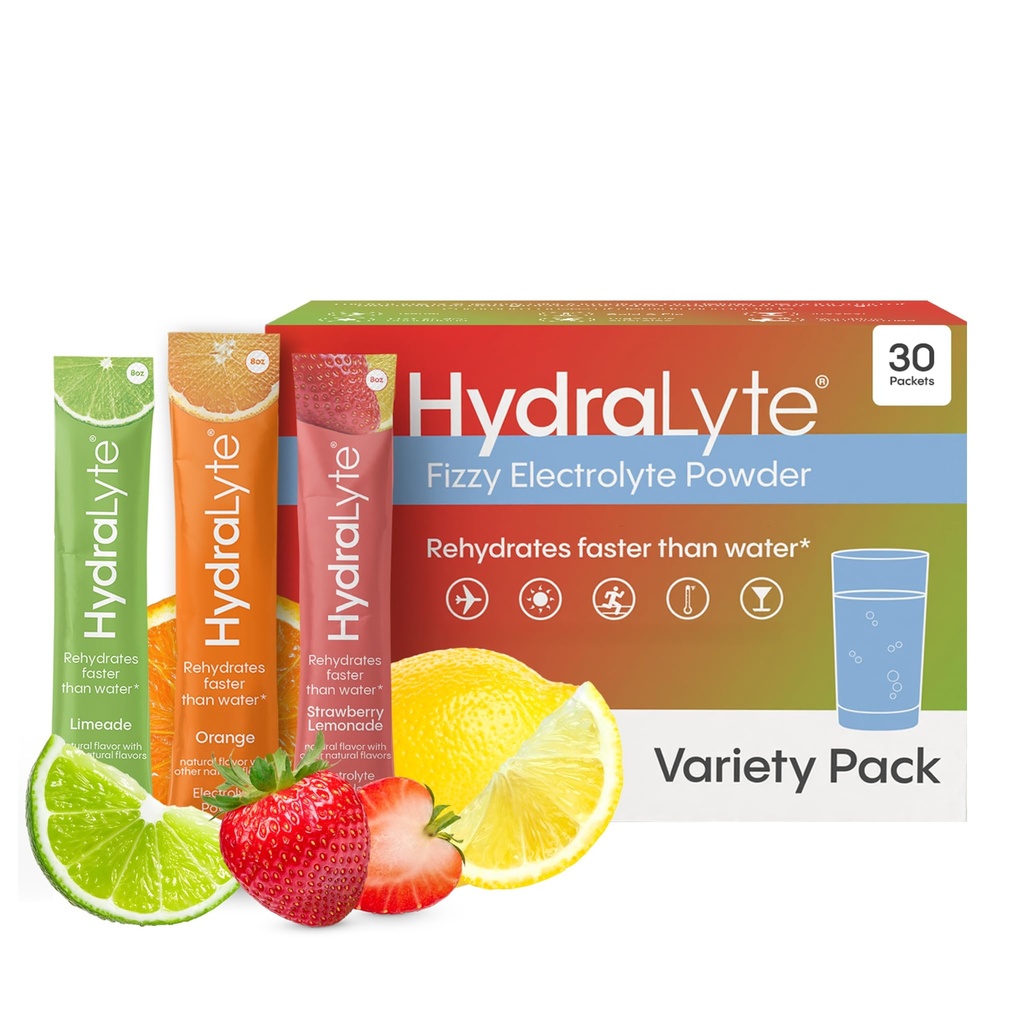Hydralyte Low Sugar Rapid Rehydration - Polvere elettrolitica leggermente scintillante, 8 oz Serve | Pacchetti di idratazione varietale | Idratazione per calore, viaggio, esercizio e Bachelorette Parti (30 Conte)